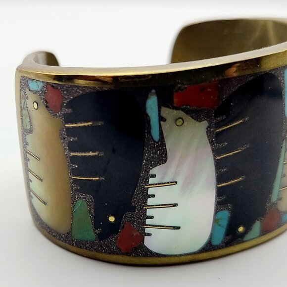 Vintage Andrew Shows Handcrafted Brass Cuff Bracelet W/ Bear Design Rare Unique - Picture 5 of 16